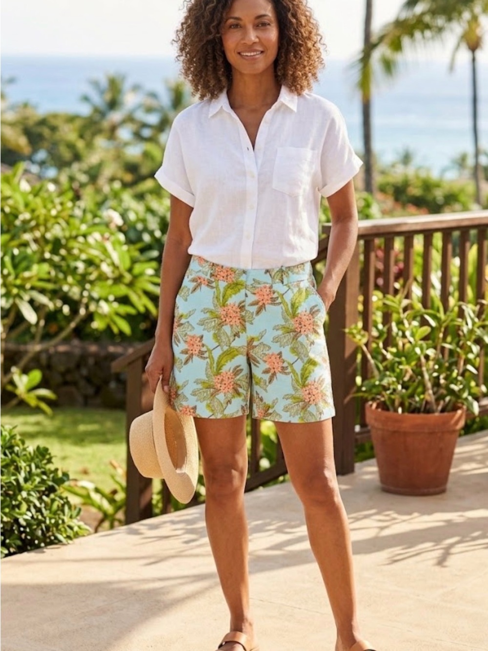 Talbots Light Blue Floral Print Bermuda Shorts